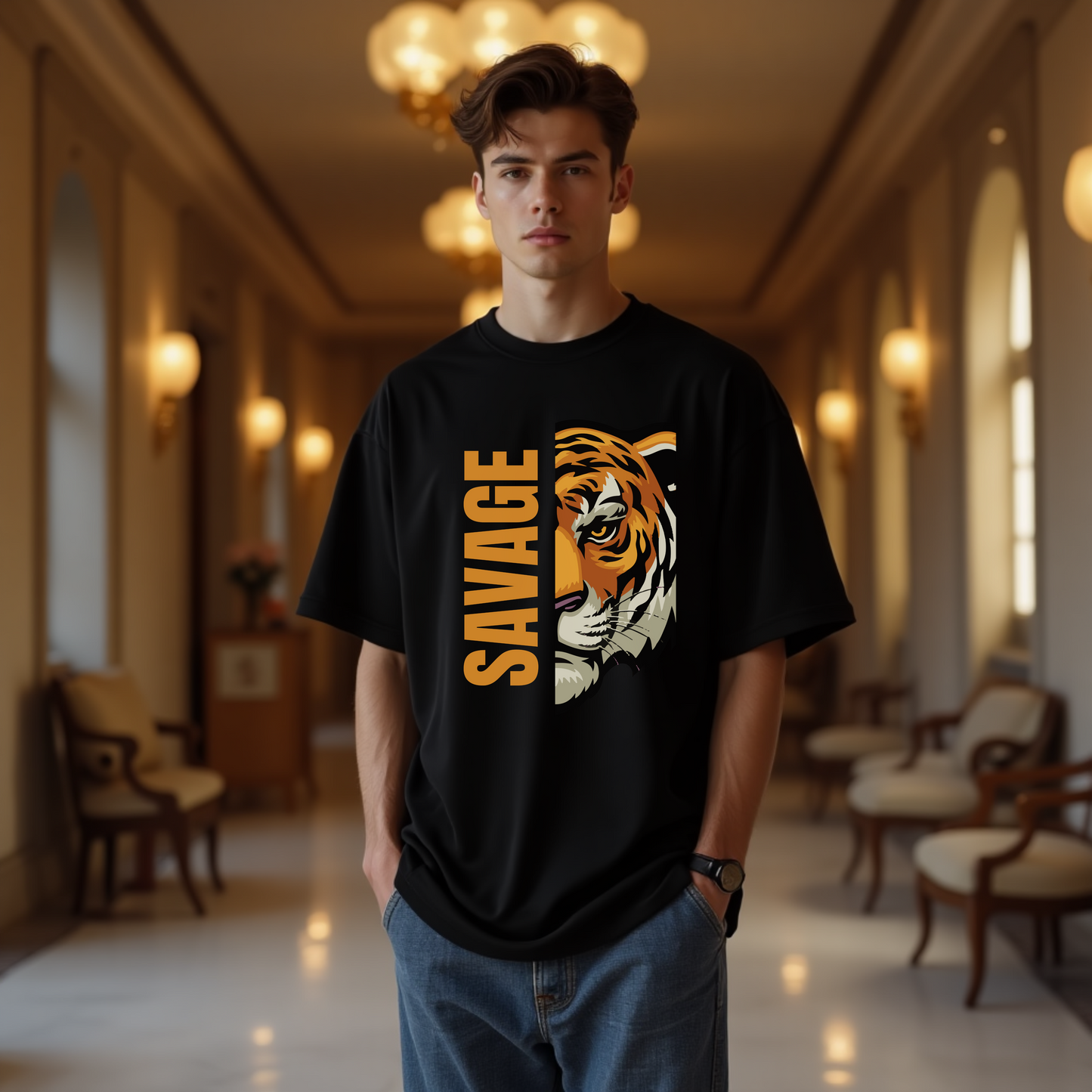 SAVAGE Tiger Face Oversized Tshirt - Premium Bold Indian
