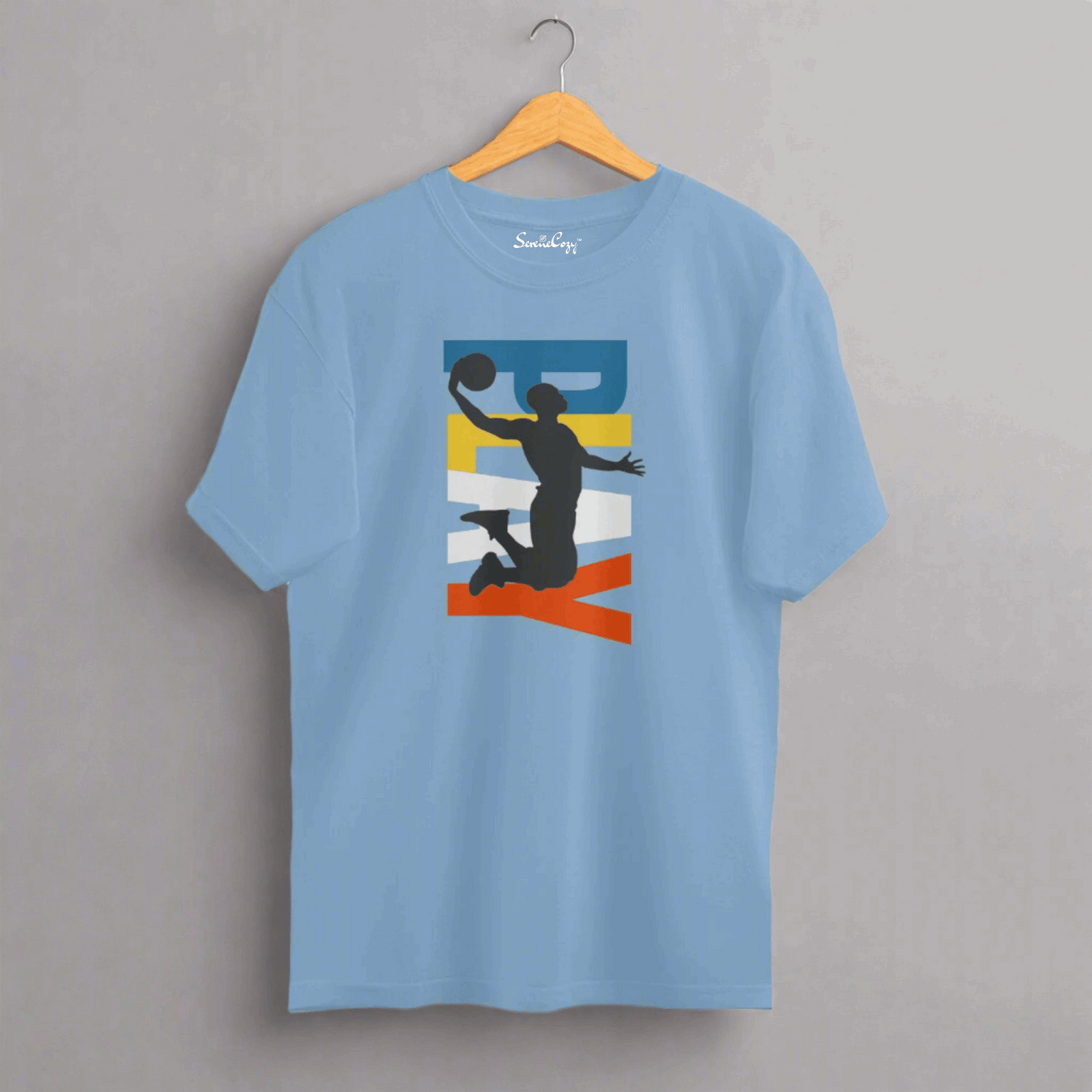 PLAY Basketball Silhouette Premium Oversized T-shirt Baby Blue Front