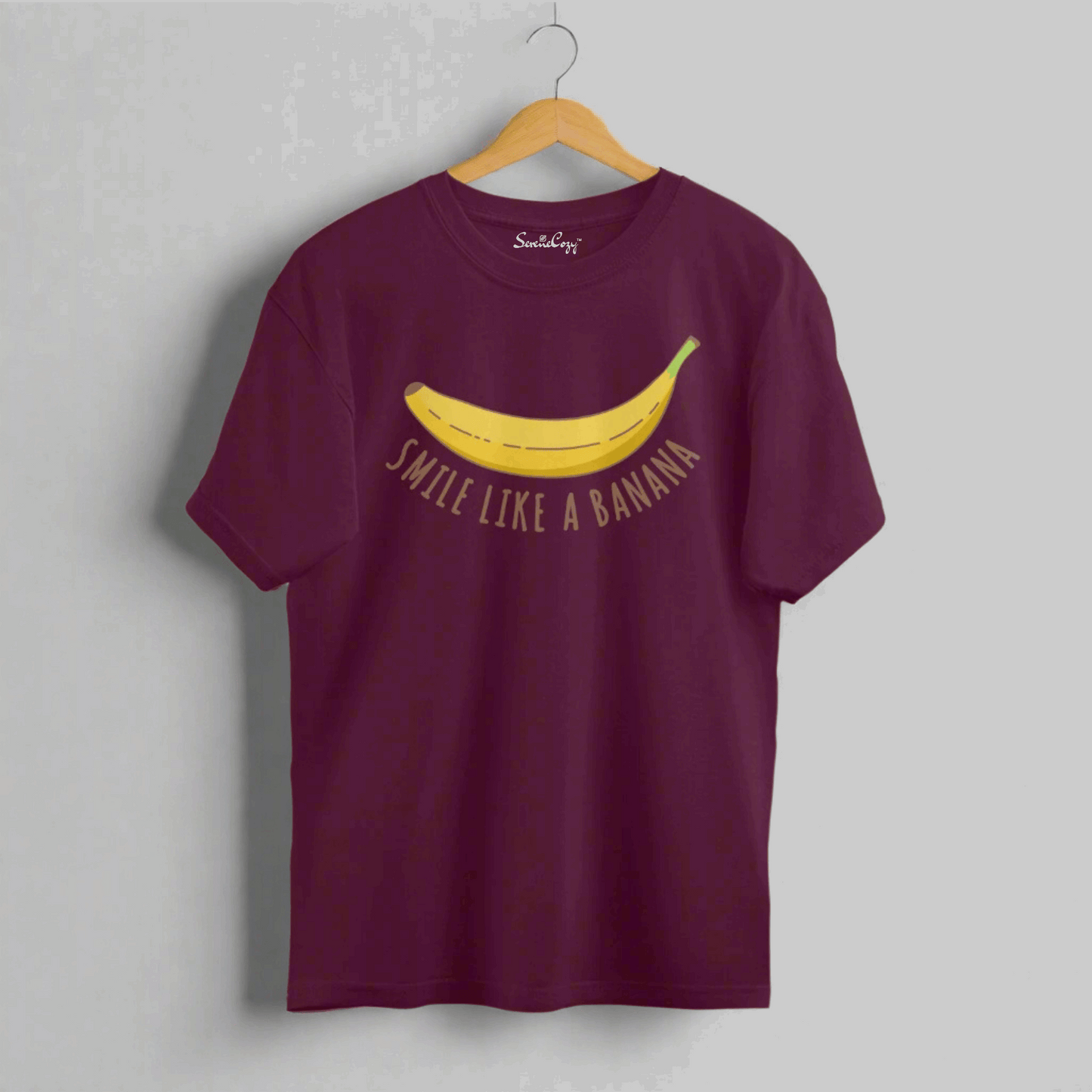 Smile Like a Banana Oversized T-Shirt Fun & Quirky Burgundy front