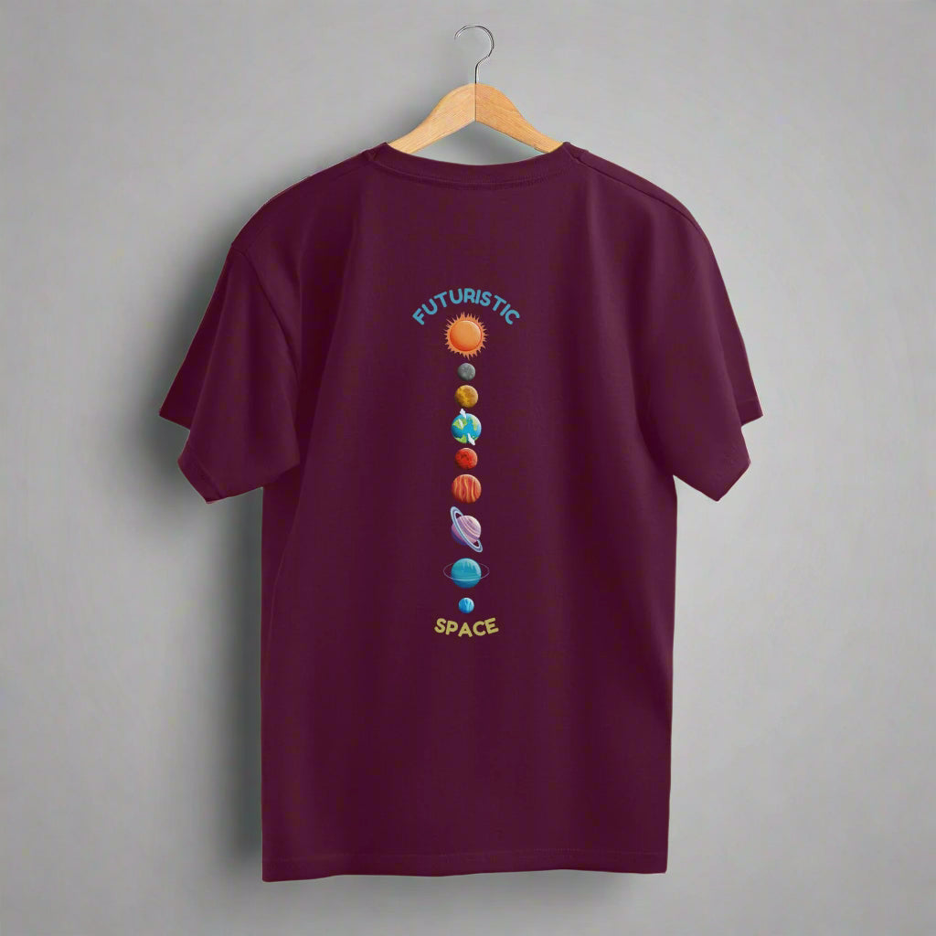 Futuristic Space Oversized T-shirt Premium Indian Cotton Burgundy back