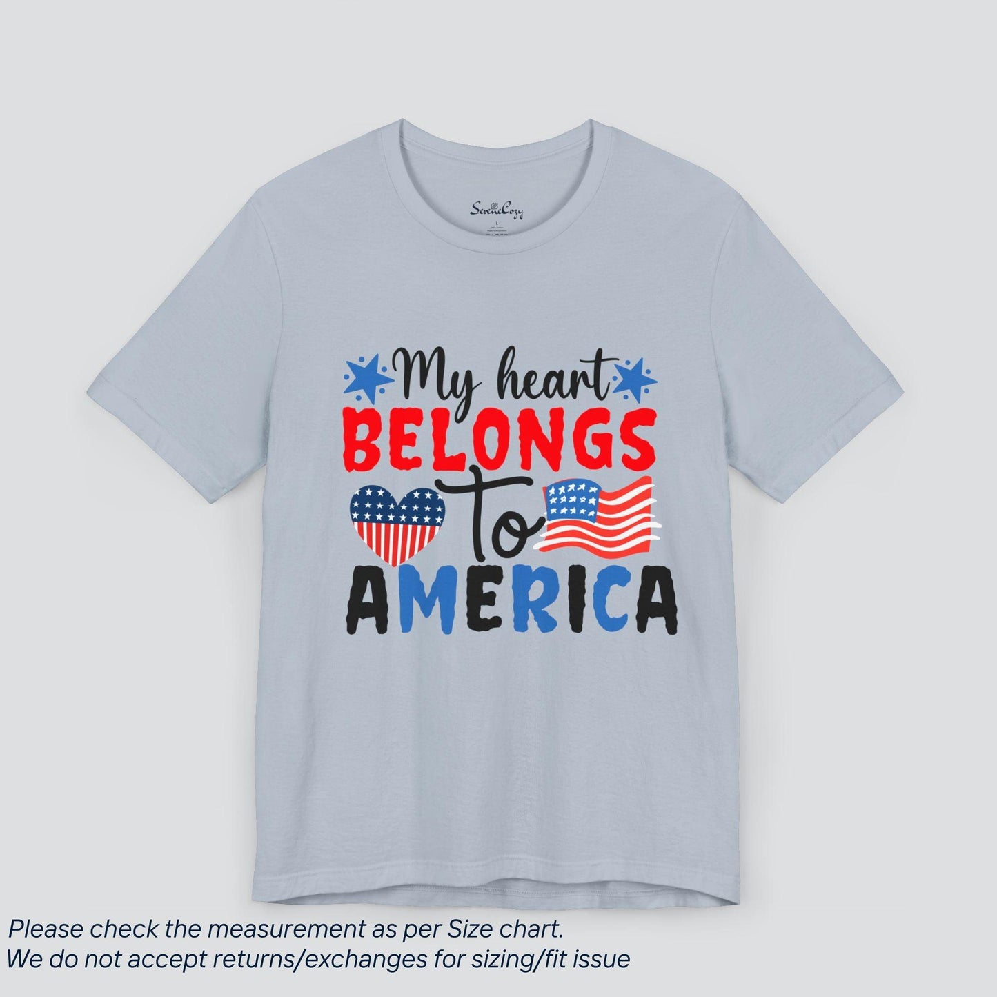 Patriotic My Heart Belongs to America T-Shirt - SereneCozy