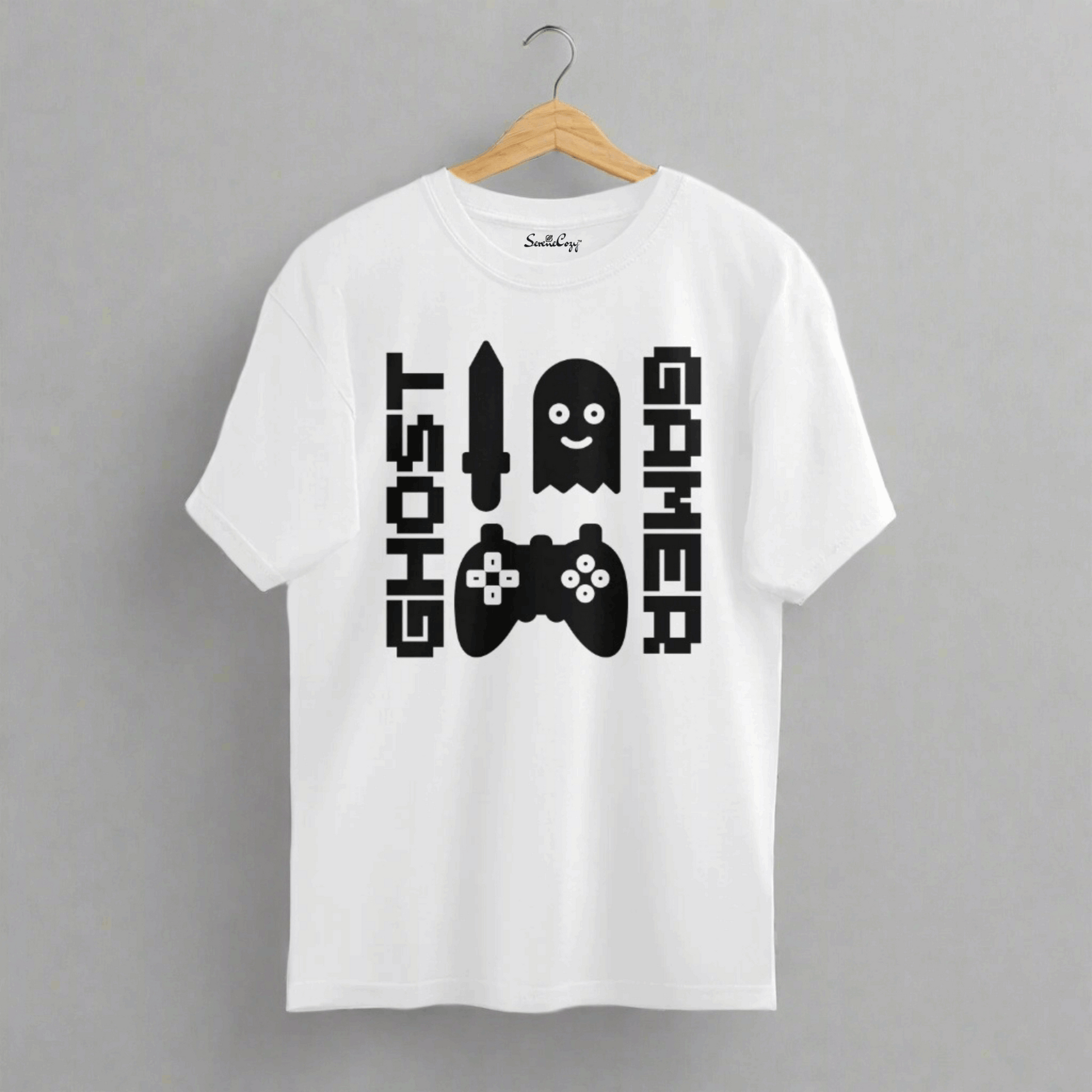 Ghost Gamer White Oversized T-Shirt front