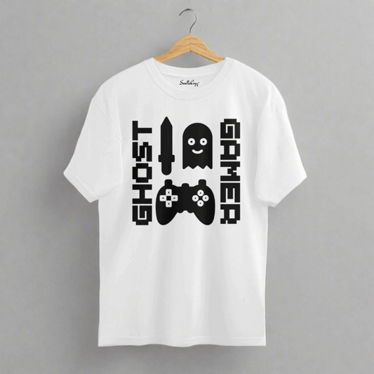 Ghost Gamer White Oversized T-Shirt front