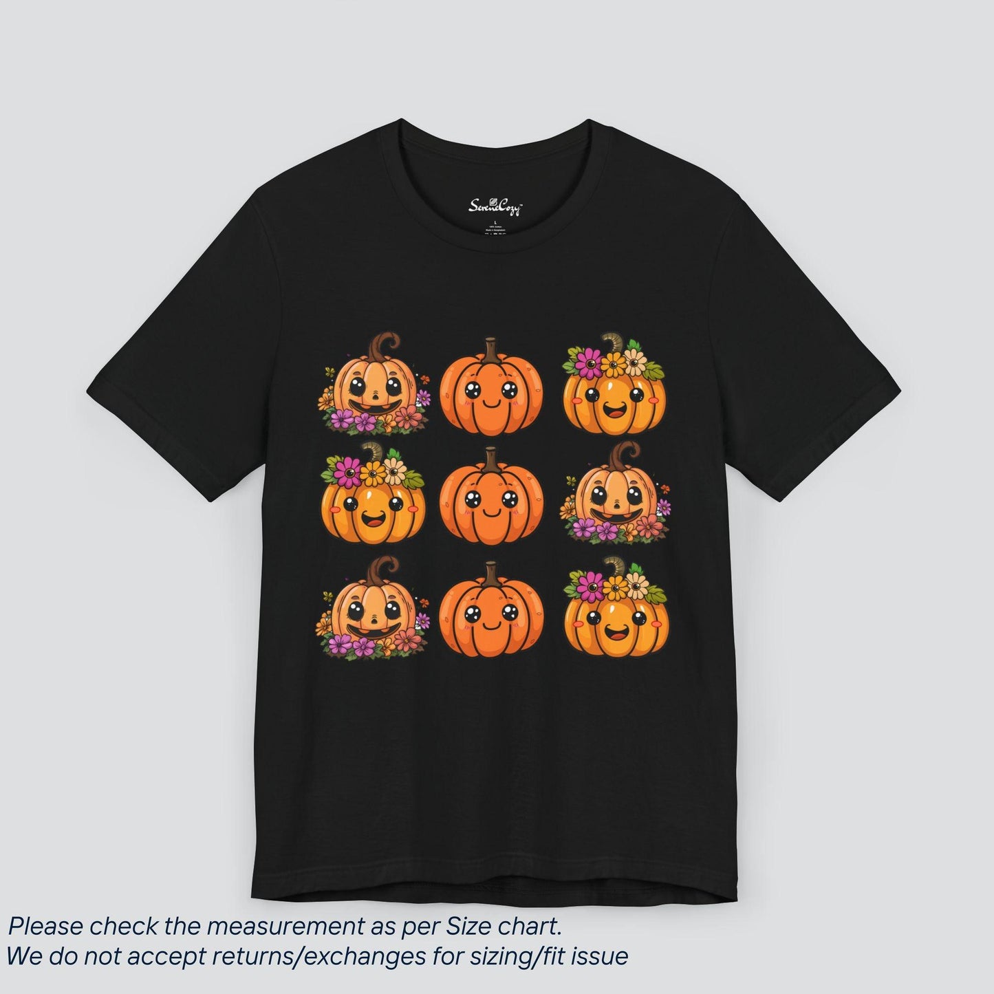 Cute Kawaii Floral Pumpkin Halloween T-Shirt