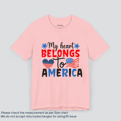 Patriotic My Heart Belongs to America T-Shirt - SereneCozy