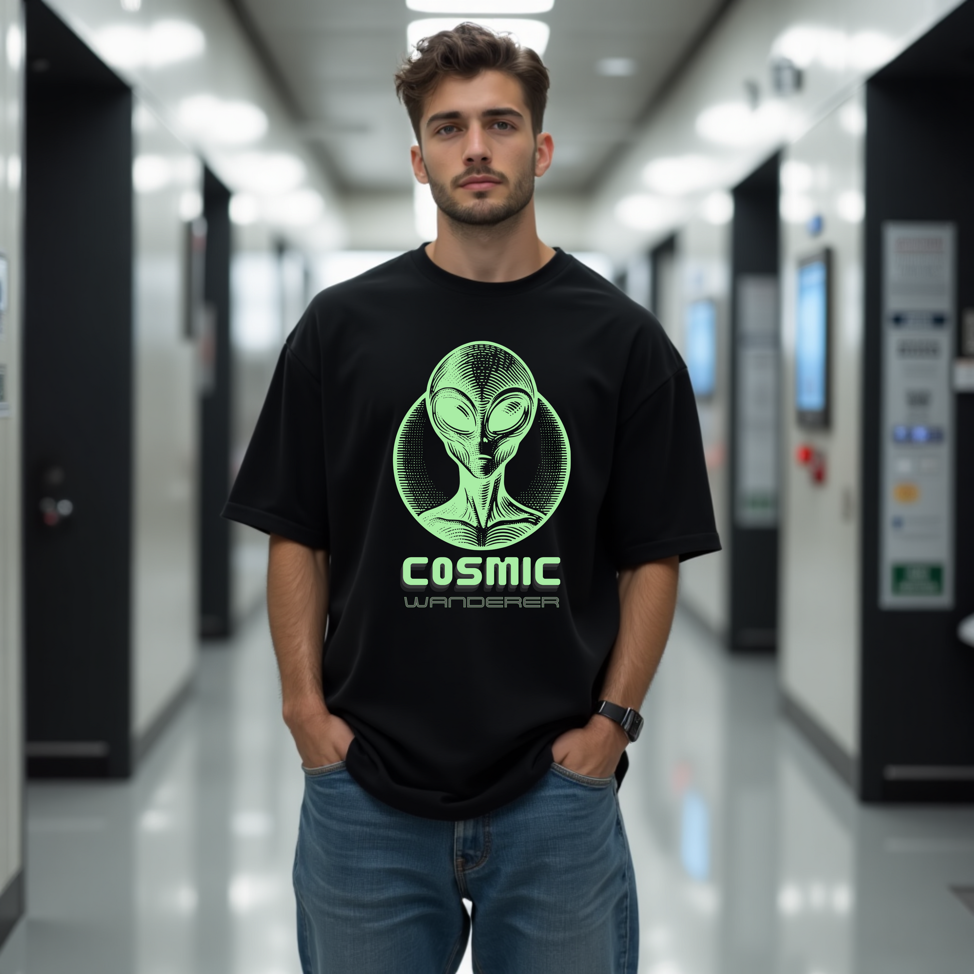 COSMIC Wanderer Alien Oversized Tshirt - Premium Indian