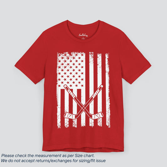 Patriotic USA Flag with Hockey T-Shirt - SereneCozy