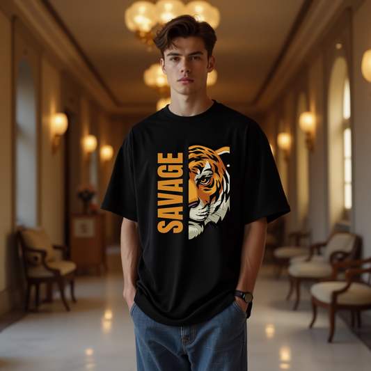 SAVAGE Tiger Face Oversized Tshirt - Premium Bold Indian