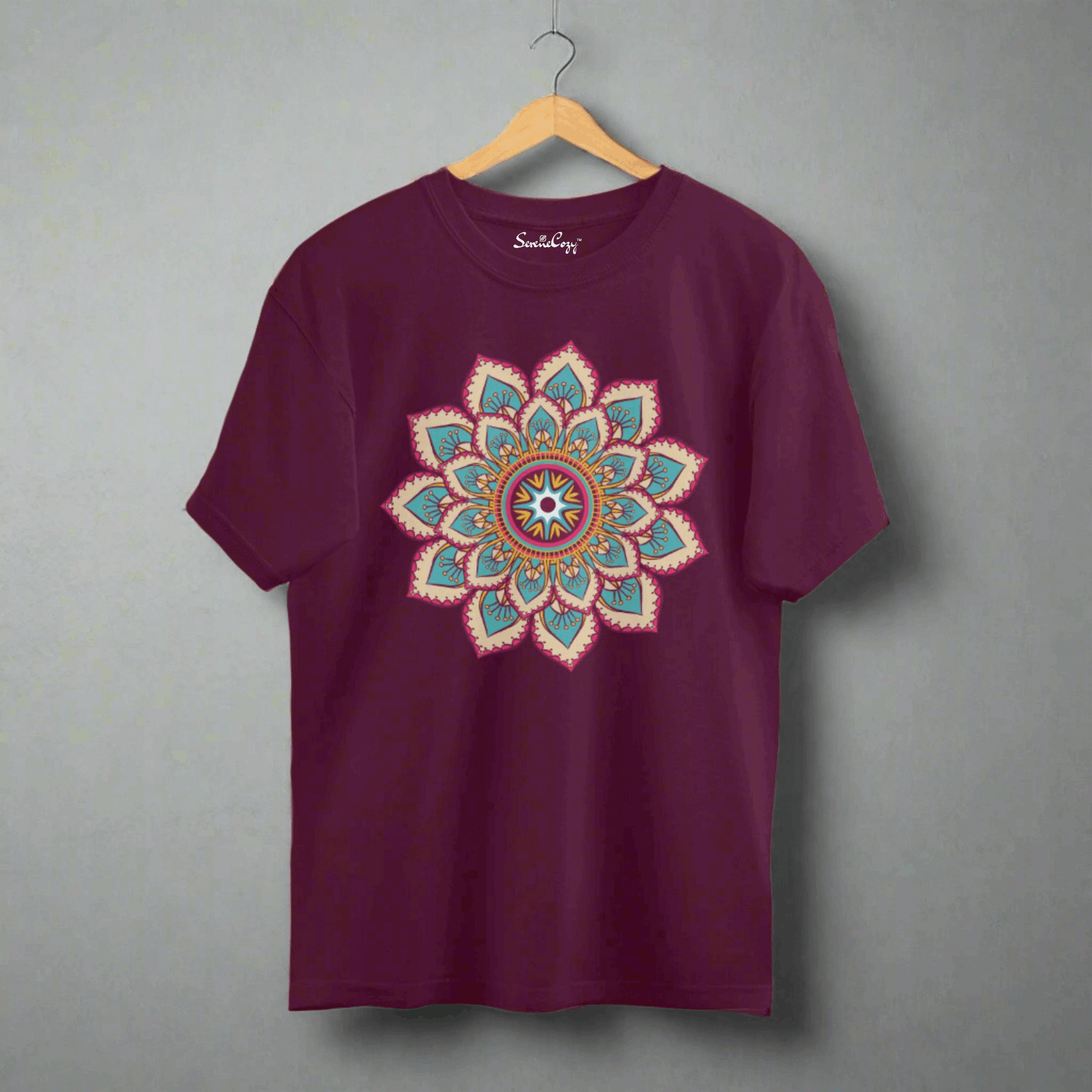 Mandala Art Burgundy Oversized T-Shirt front