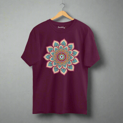 Mandala Art Burgundy Oversized T-Shirt front