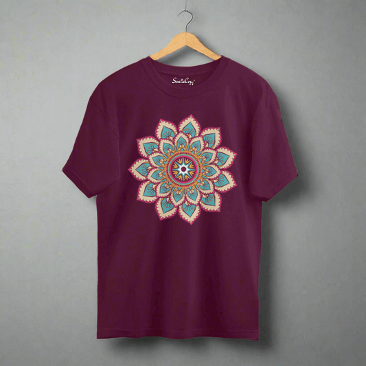 Mandala Art Burgundy Oversized T-Shirt front