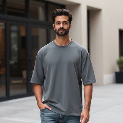 Premium Steel Grey Oversized T-shirt| Relaxed Fit