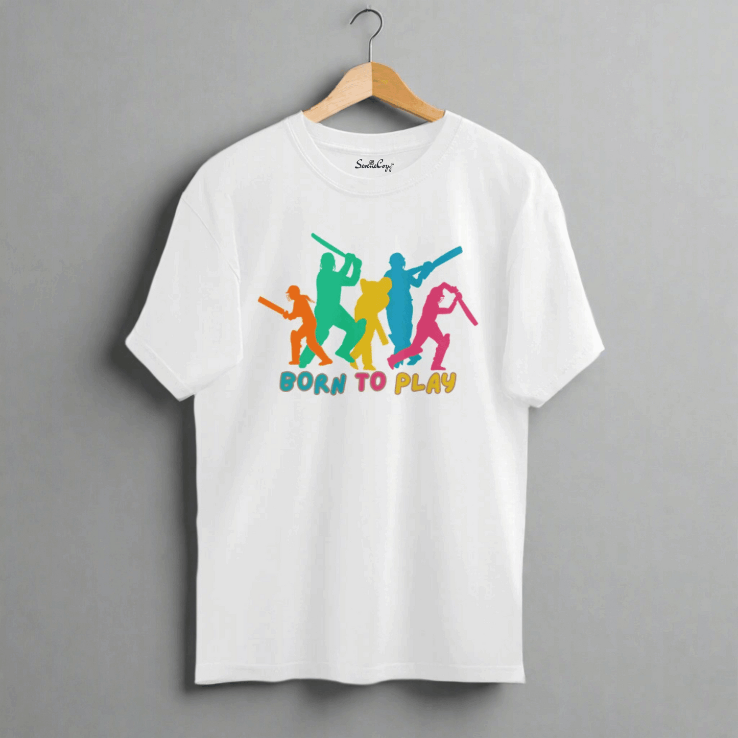 Cricket lover's Born to Play Oversized T shirt White front