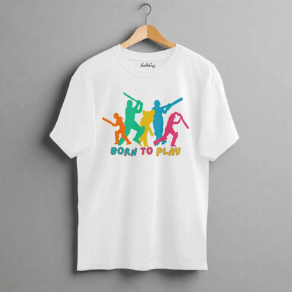 Cricket lover's Born to Play Oversized T shirt White front