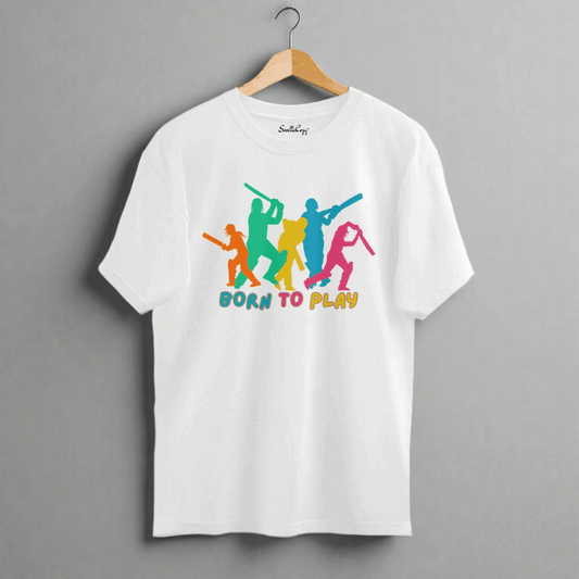 Cricket lover's Born to Play Oversized T shirt White front
