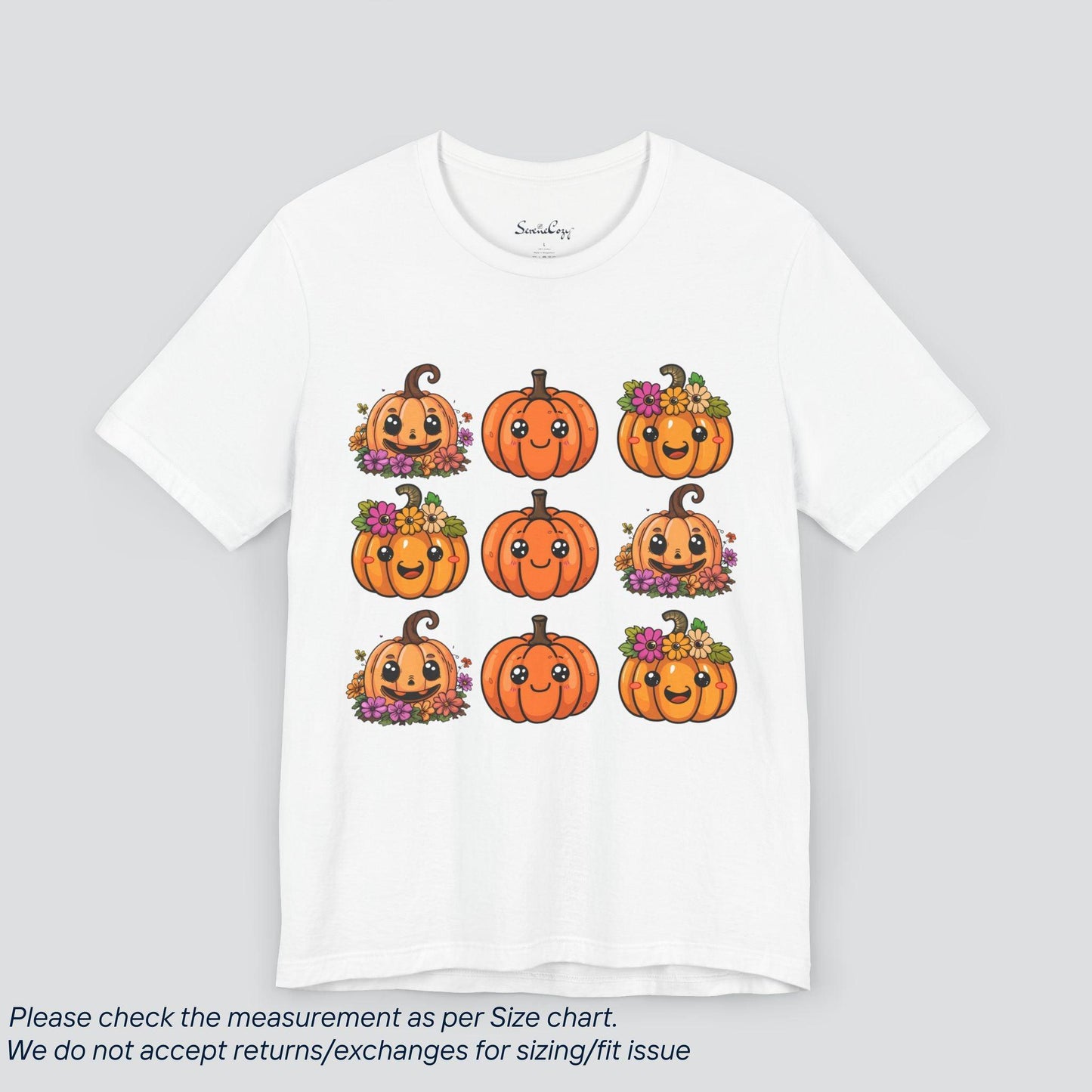 Cute Kawaii Floral Pumpkin Halloween T-Shirt