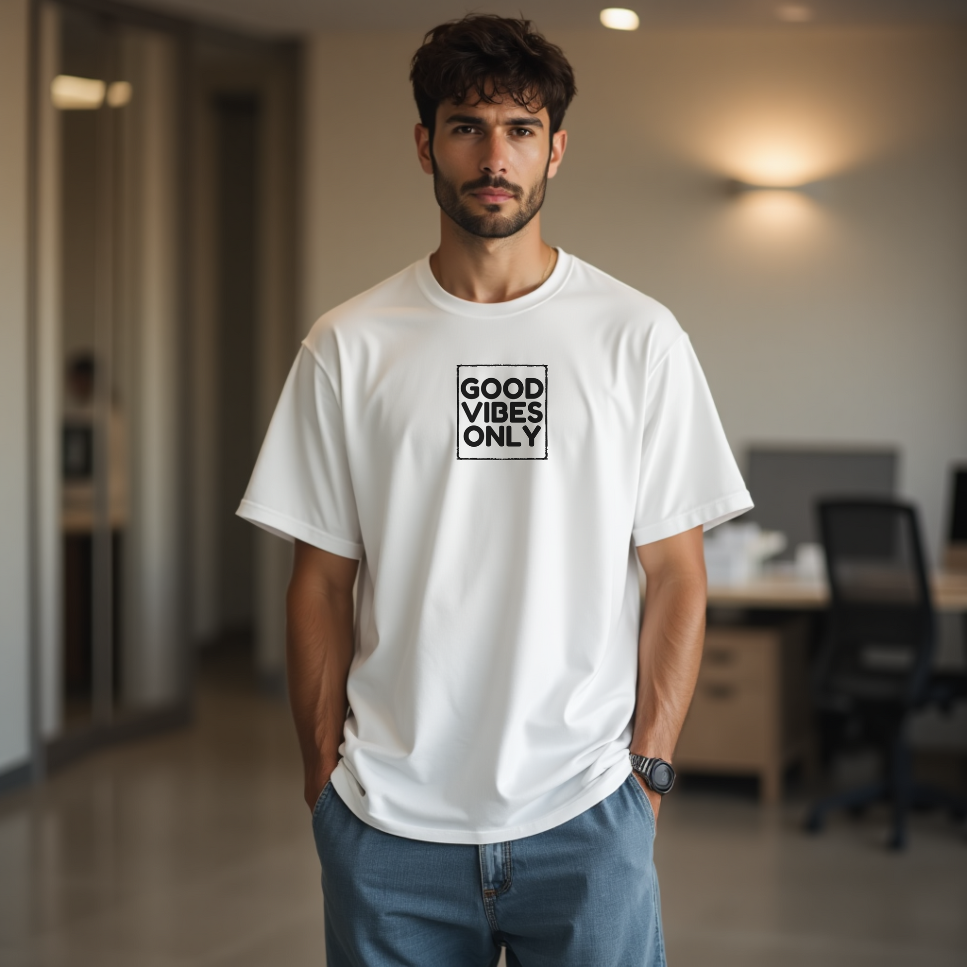 GOOD VIBES ONLY Oversized Tshirt - Premium Indian Positivity