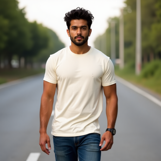 Classic Ivory Color T-Shirt for Men | Premium Quality | SereneCozy
