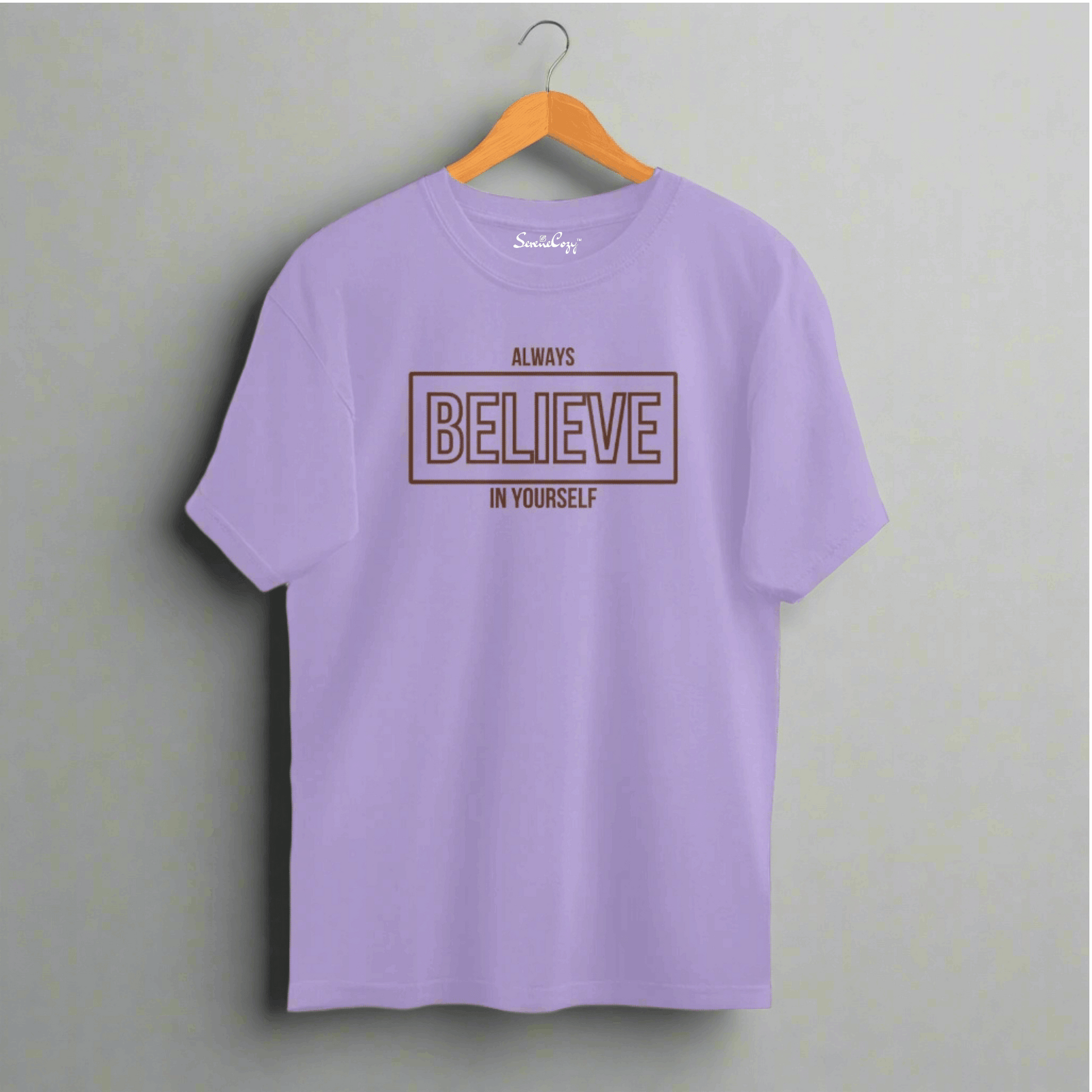 Self-Belief Believe in Yourself Motivational Oversized T-shirt Iris Lavender front