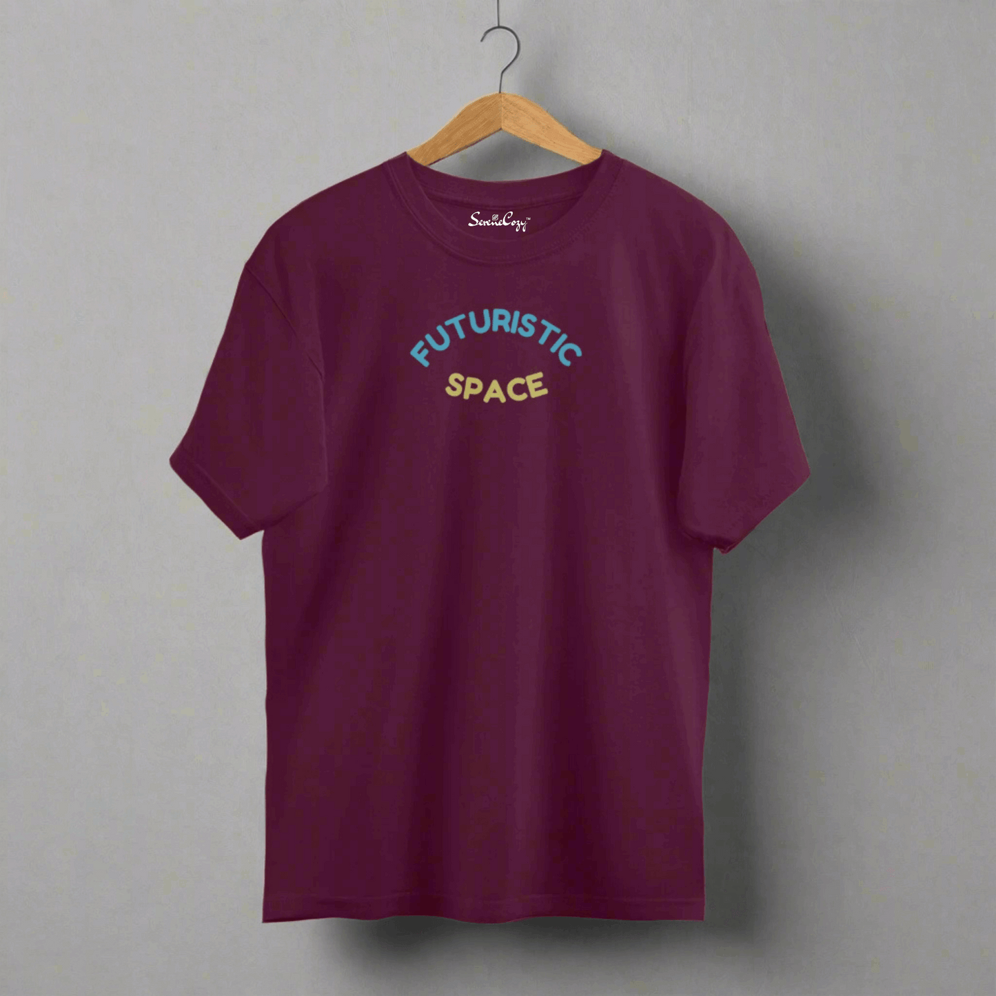 Futuristic Space Oversized T-shirt Premium Indian Cotton Burgundy front