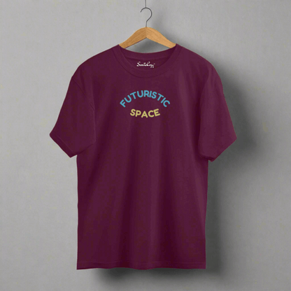 Futuristic Space Oversized T-shirt Premium Indian Cotton Burgundy front