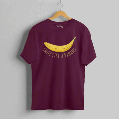 Smile Like a Banana Oversized T-Shirt Fun & Quirky Burgundy front