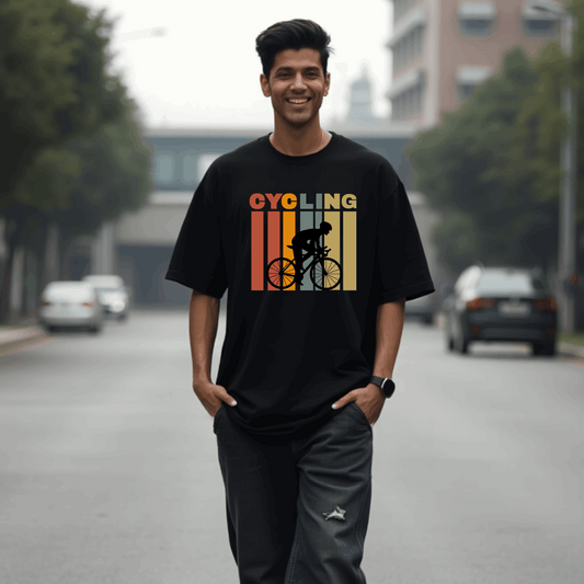 Dynamic Cycling Silhouette Premium Oversized T-shirt | SereneCozy
