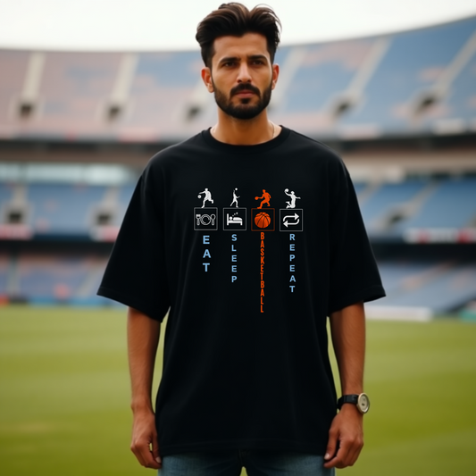 EAT SLEEP BASKETBALL REPEAT Oversized Premium Tshirt