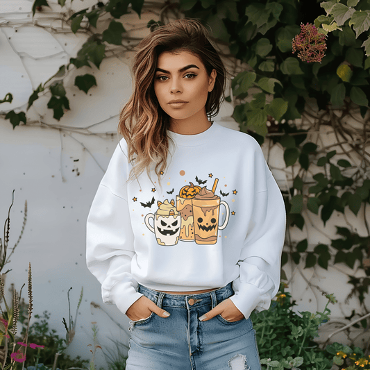 Coffee Latte Cup Halloween Sweatshirt Seerenecozy