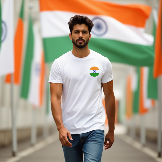 Indian Flag Logo Tshirts for Men | Patriotic Round Design Wear