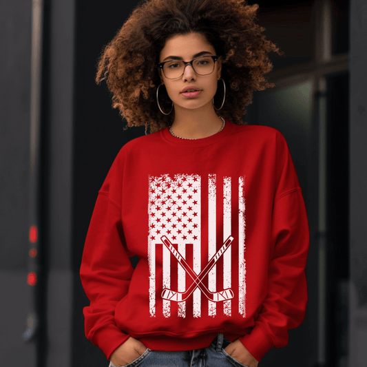 Patriotic USA Flag with Hockey Women Sweatshirt