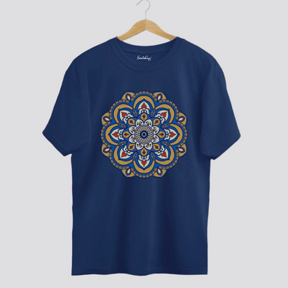 Mandala Art Navy Blue Oversized T-Shirt