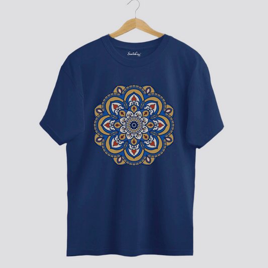 Mandala Art Navy Blue Oversized T-Shirt
