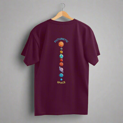 Futuristic Space Oversized T-shirt Premium Indian Cotton Burgundy back