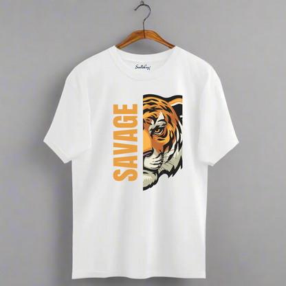 SAVAGE Tiger Face Oversized Tshirt - Premium Bold Indian